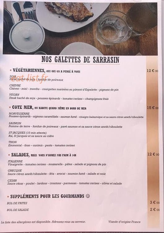 Crêperie La Crau — carte page 1
