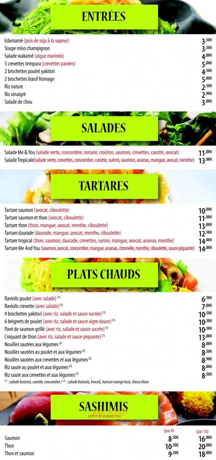 Me & You Sushi — carte page 1