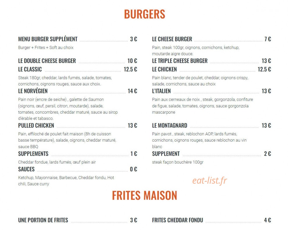 La Cave à Burger — carte page 1