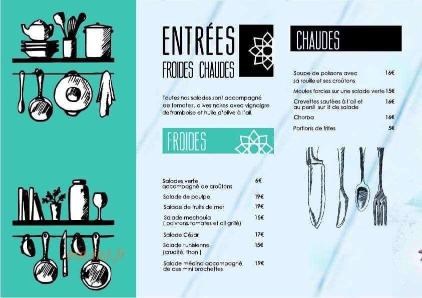 Carte et menu de La medina à Saint Cyr sur Mer — Les entrées