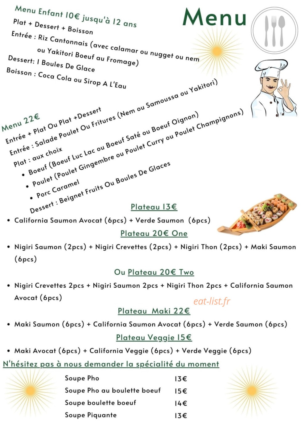 Carte et menu de Le newport chez Uyen à Saint Cyr sur Mer — Le menu