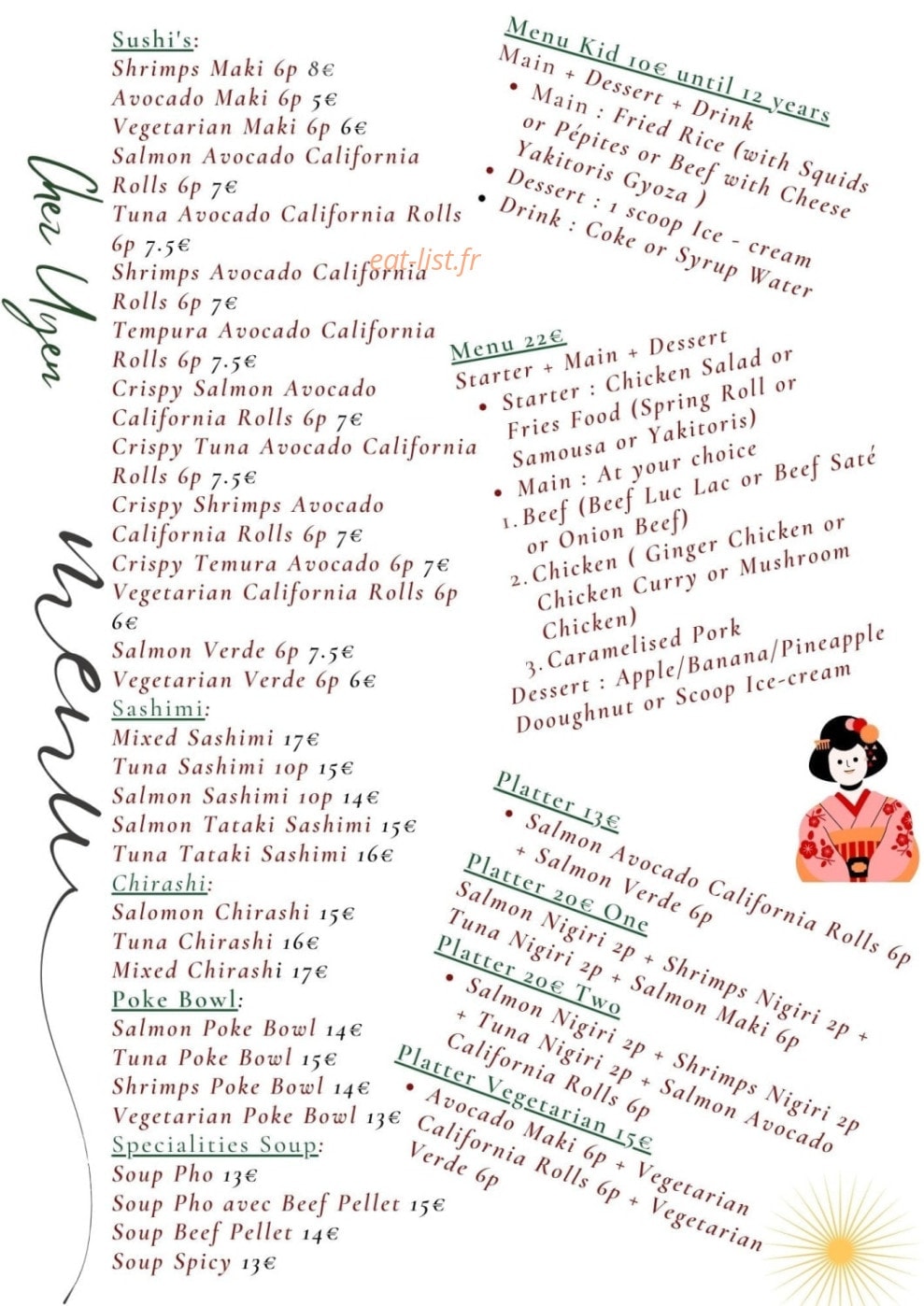 Carte et menu de Le newport chez Uyen à Saint Cyr sur Mer — Le menu (suite)