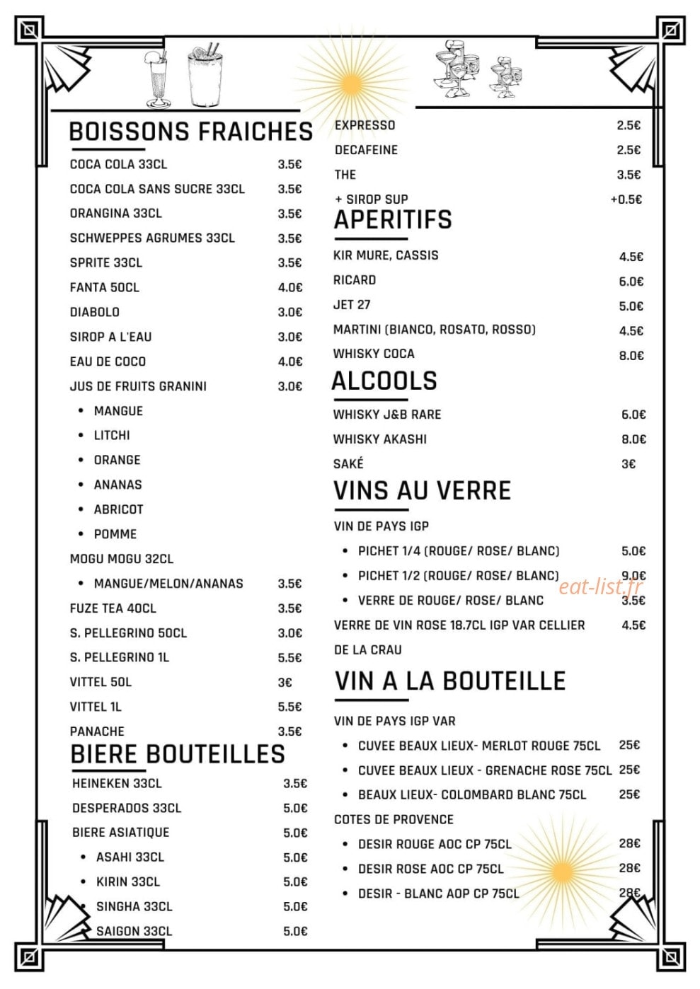 Carte et menu de Le newport chez Uyen à Saint Cyr sur Mer — Les boissons, vins, ...