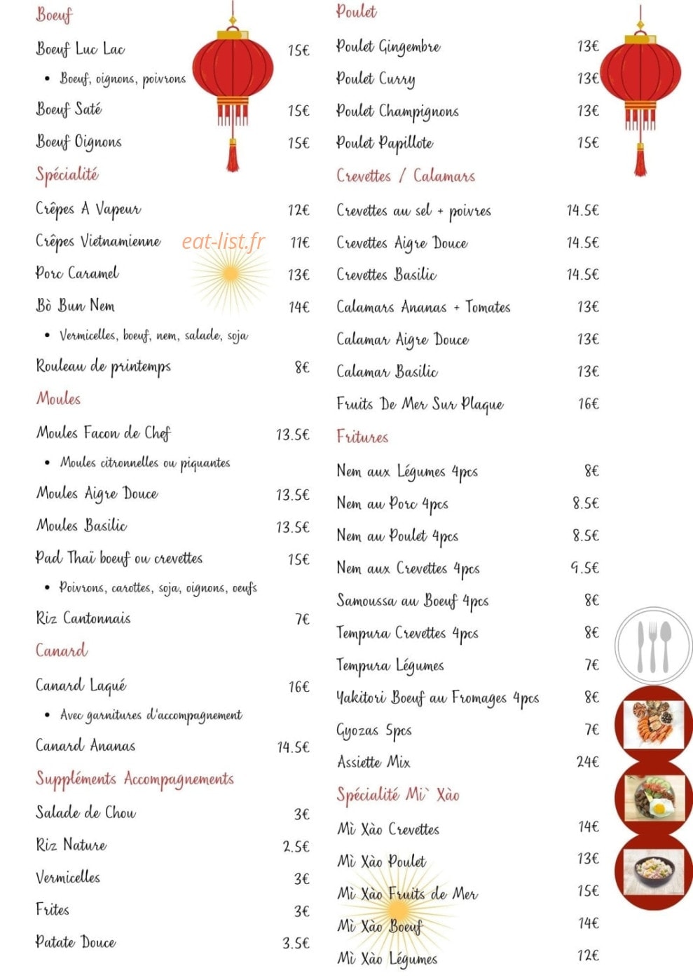 Carte et menu de Le newport chez Uyen à Saint Cyr sur Mer — Les bœuf, canard, ...
