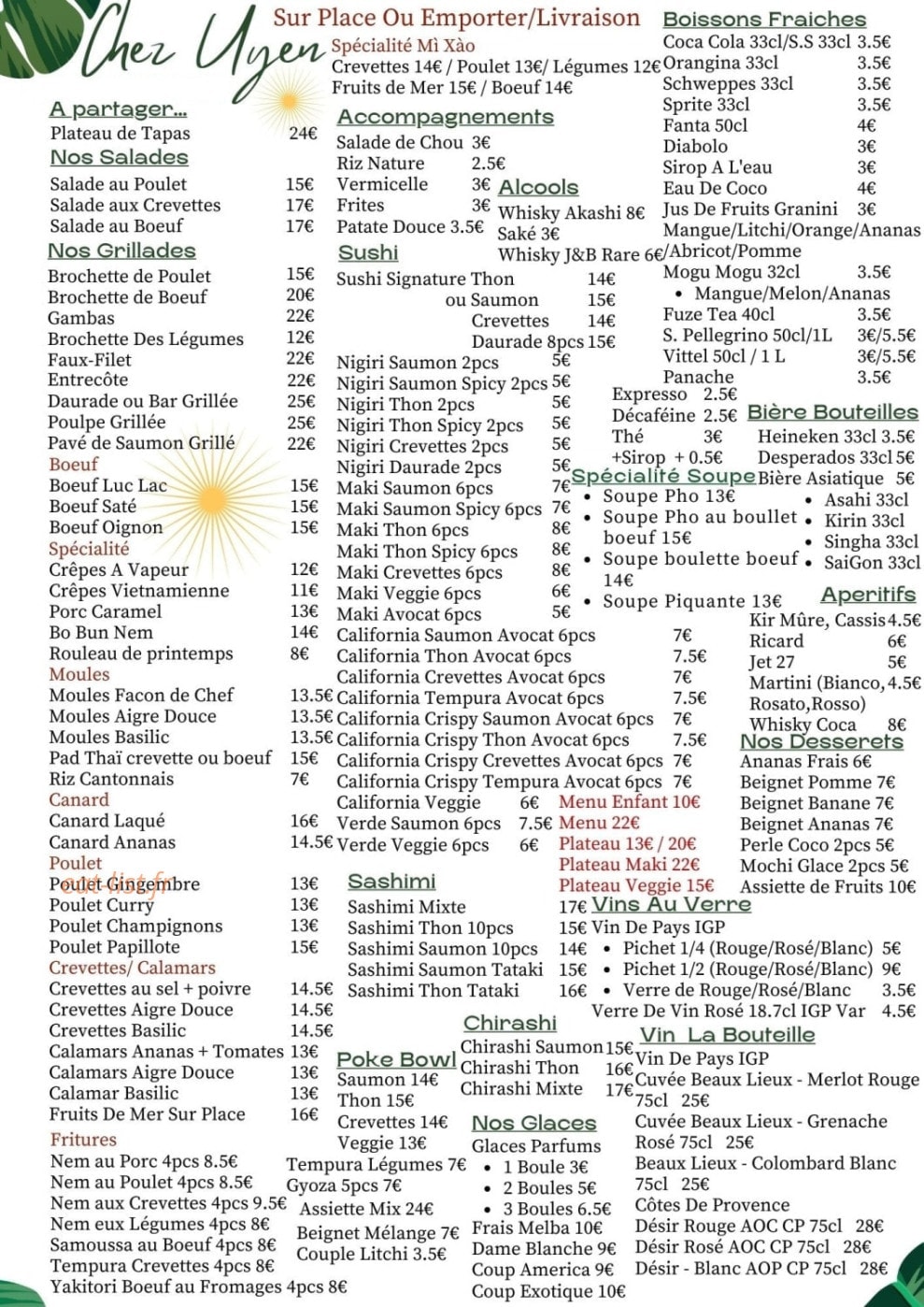 Carte et menu de Le newport chez Uyen à Saint Cyr sur Mer — Les menus à partager, salades, ...
