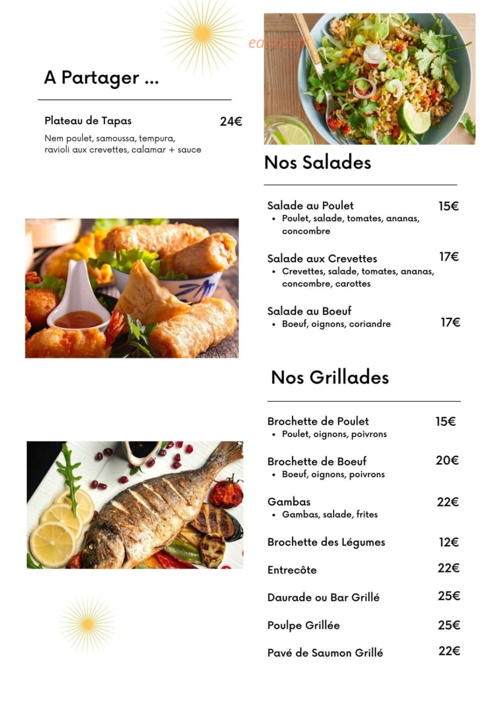 Carte et menu de Le newport chez Uyen à Saint Cyr sur Mer — Les salades, grillades, ...