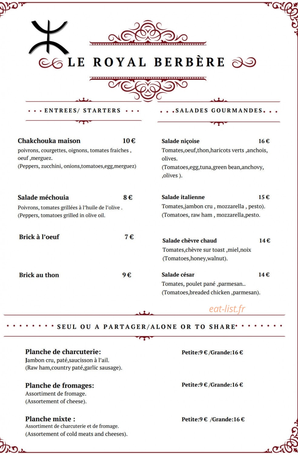 Le Royal Berbere — carte page 1