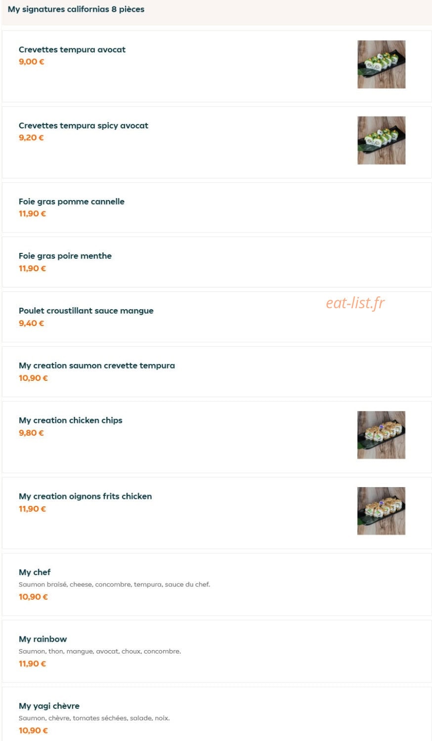 O my sushi — carte page 2