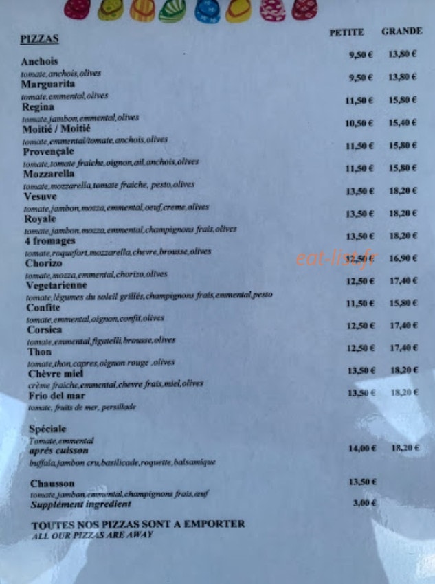 Pizzeria aux étoiles — carte page 2