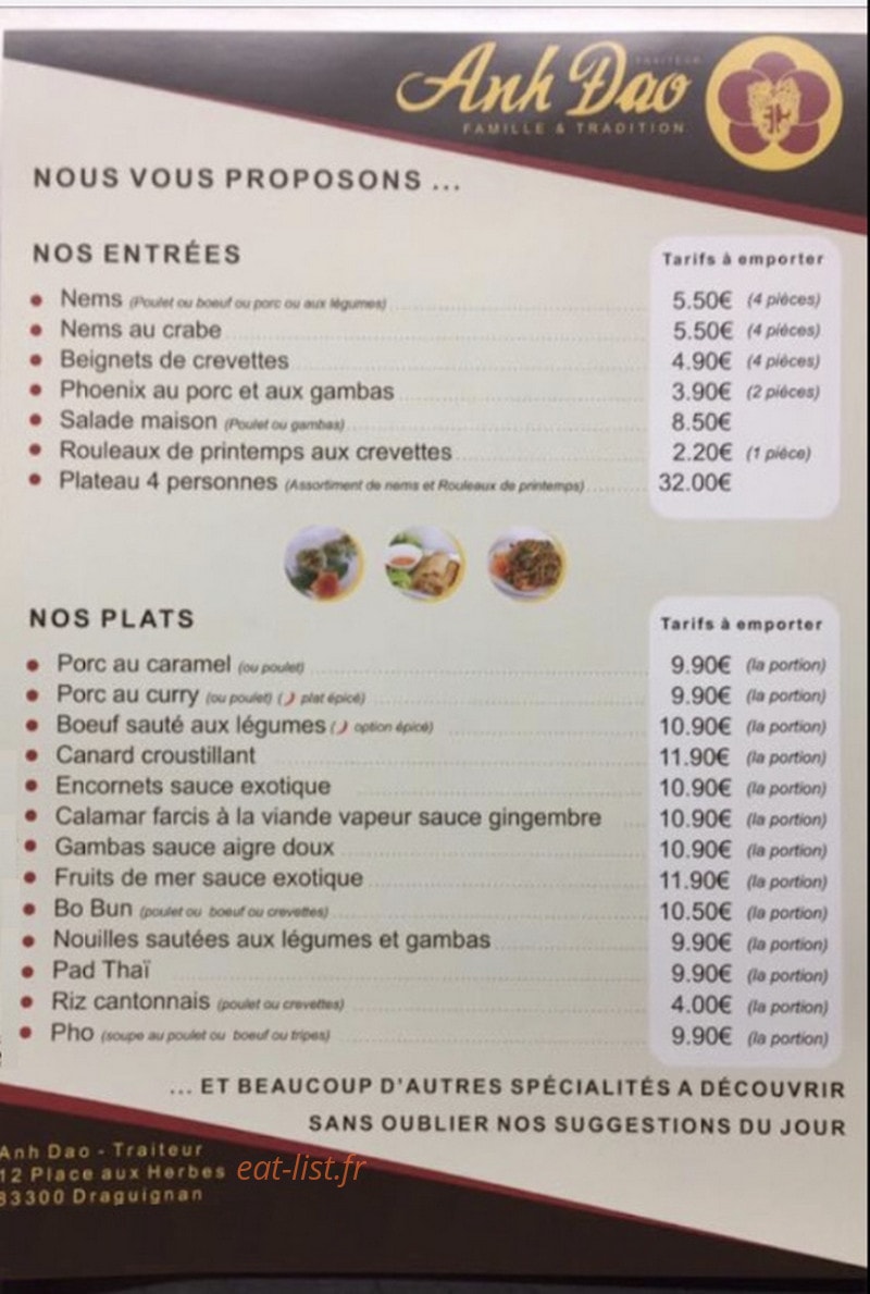 Anh Dao Traiteur — carte page 1
