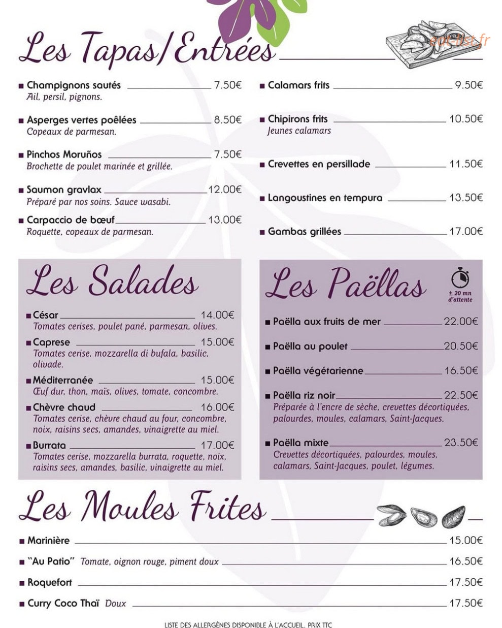 Au Patio — carte page 1