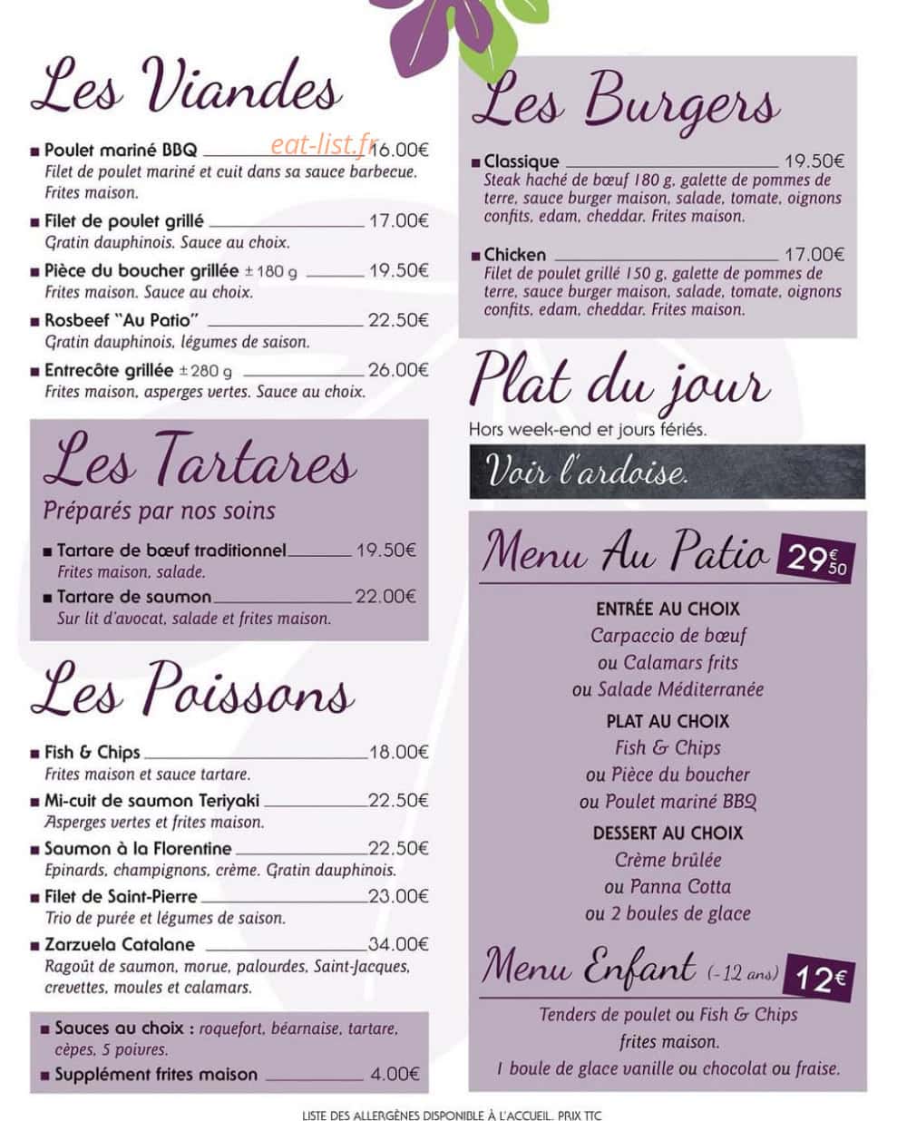 Au Patio — carte page 2