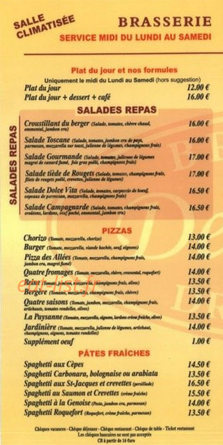 Brasserie des Allées — carte page 1