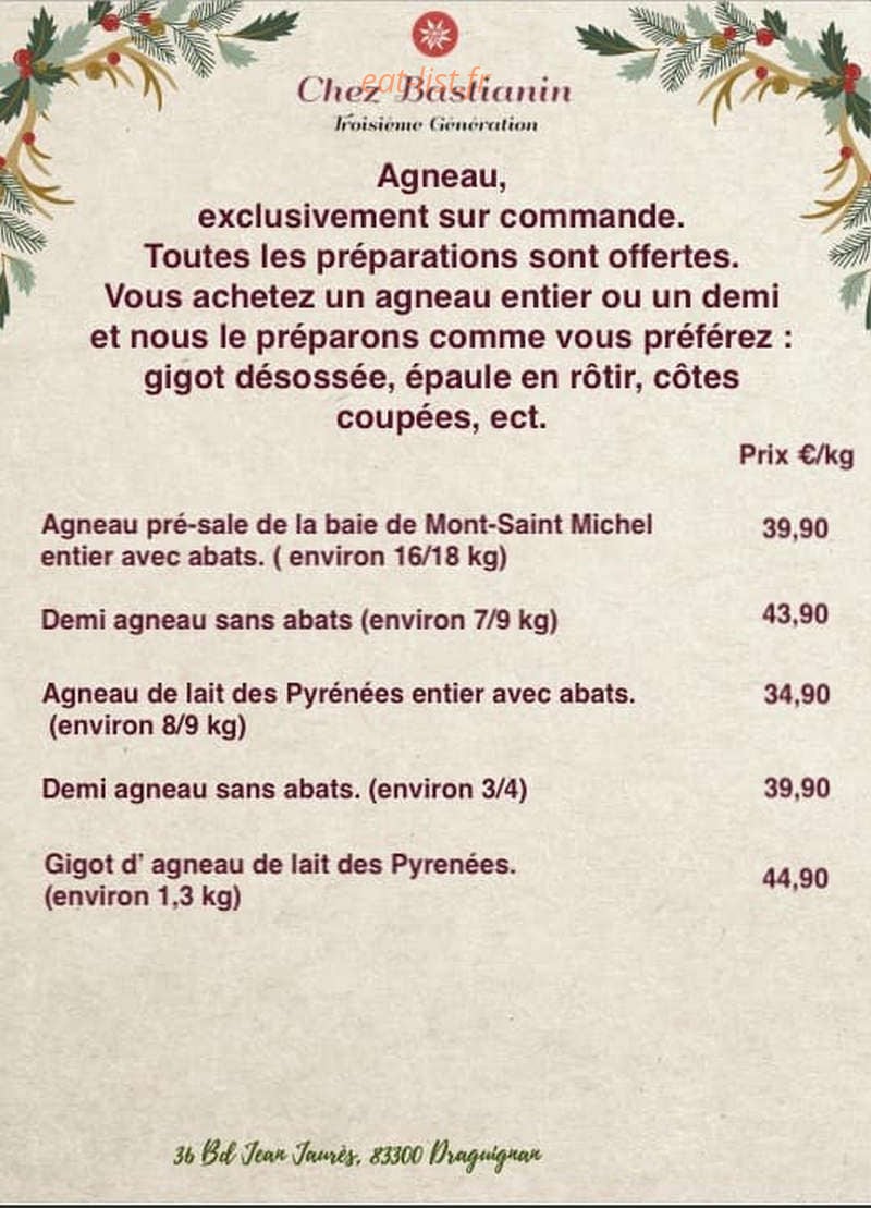 Chez Bastianin — carte page 1