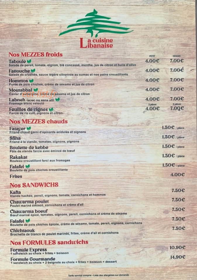 La cuisine libanaise — carte page 1