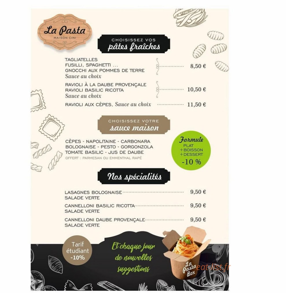 La Pasta — carte page 2