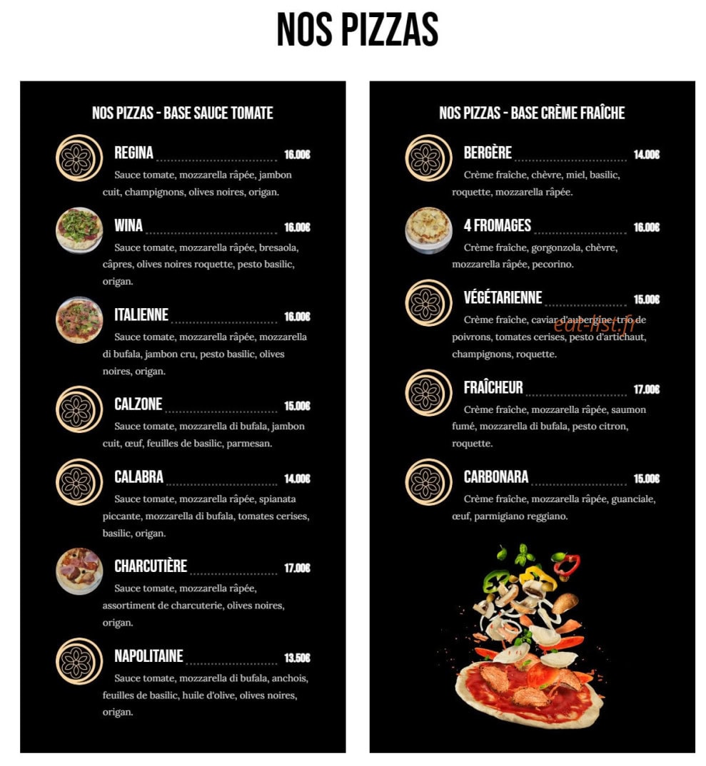 Carte et menu de La Tigelleria de wina à Draguignan — Les pizzas