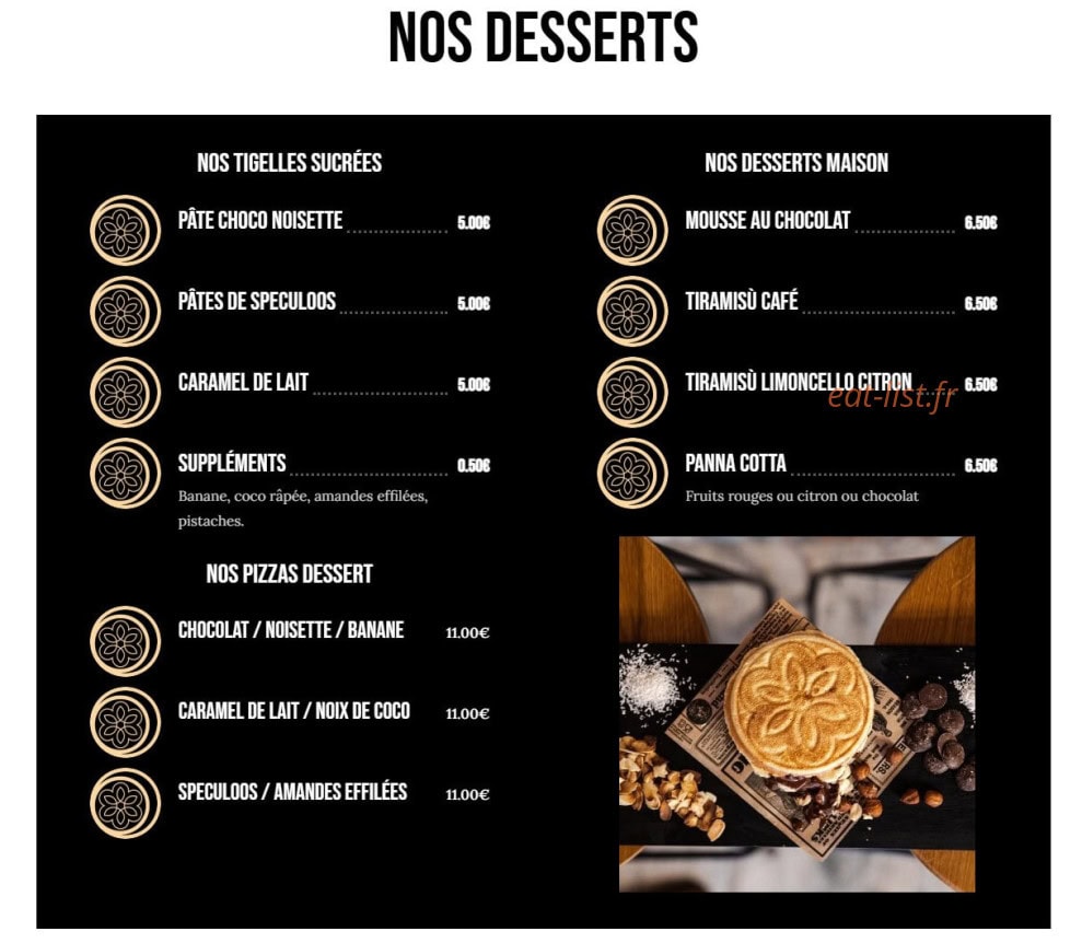 Carte et menu de La Tigelleria de wina à Draguignan — Les desserts
