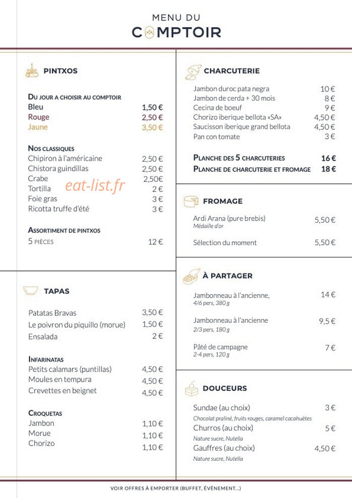 Le Comptoir Tapas — carte page 1