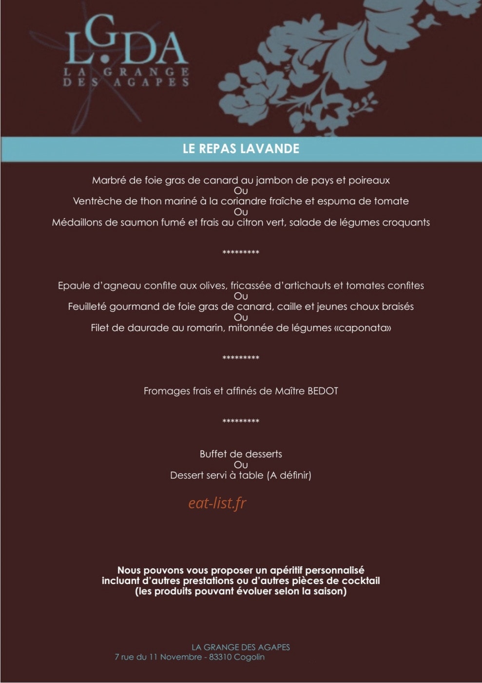 La Grange des Agapes — carte page 2