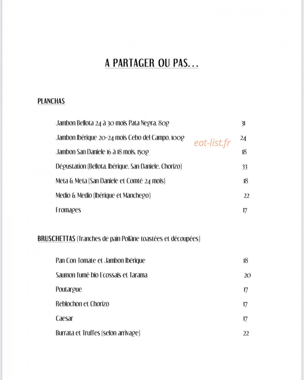 Le Petit Bistrot — carte page 1