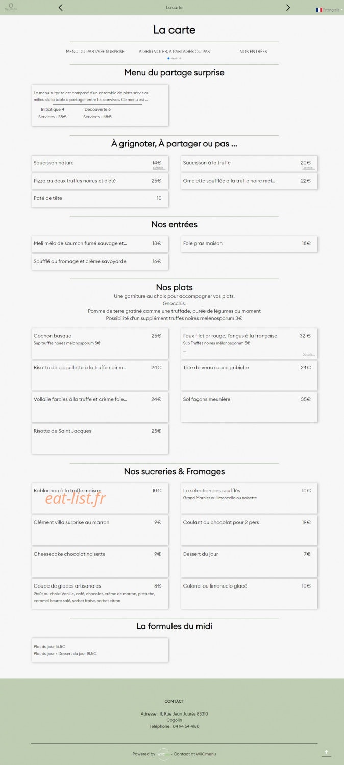 Open bistro — carte page 1