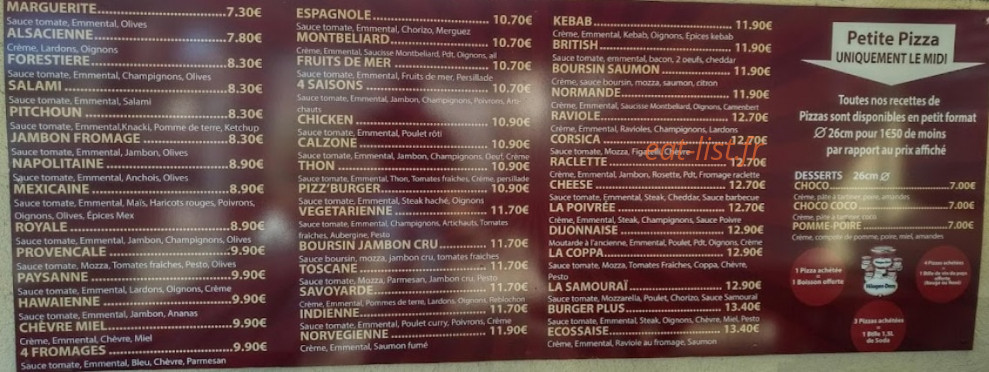 Pizzas du Golfe — carte page 1