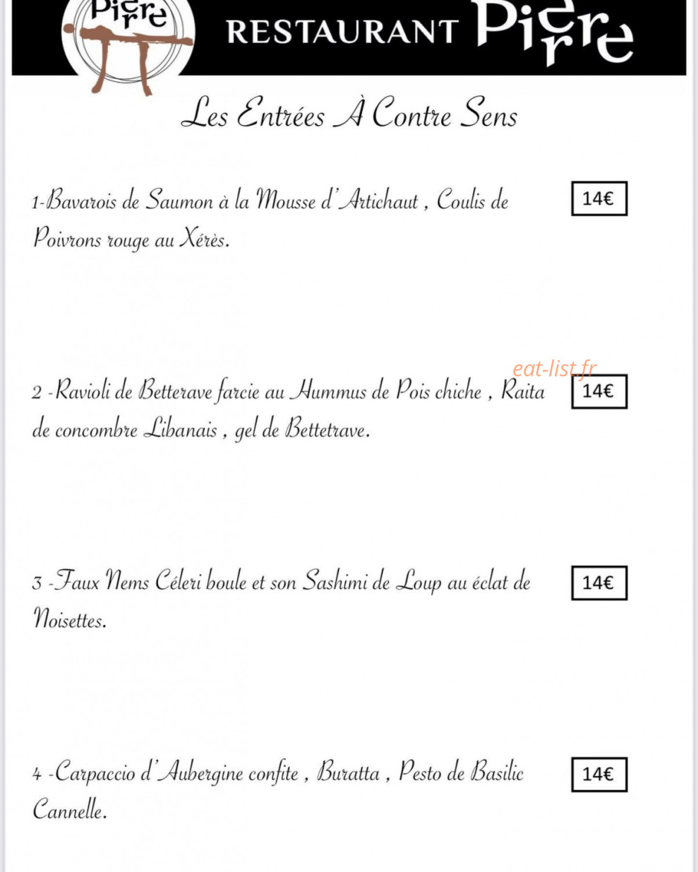 Restaurant Pierre — carte page 2