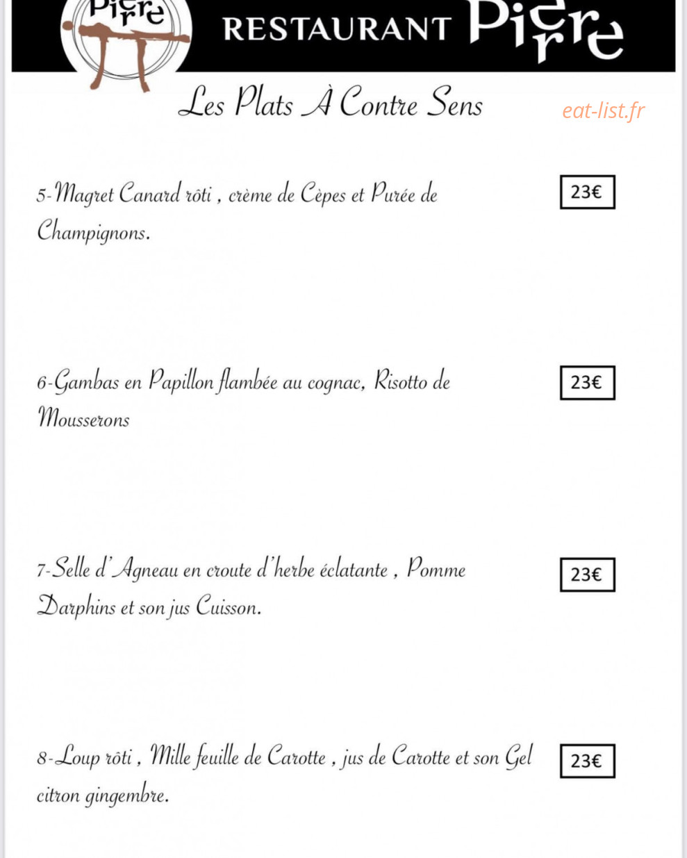 Restaurant Pierre — carte page 3
