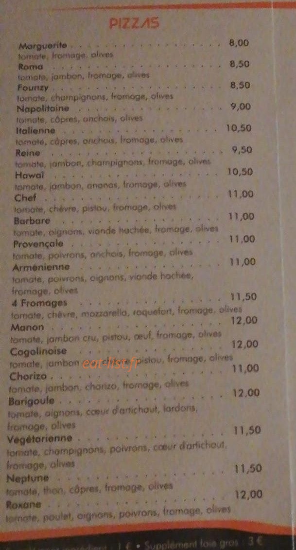 Speedy Pizza — carte page 1
