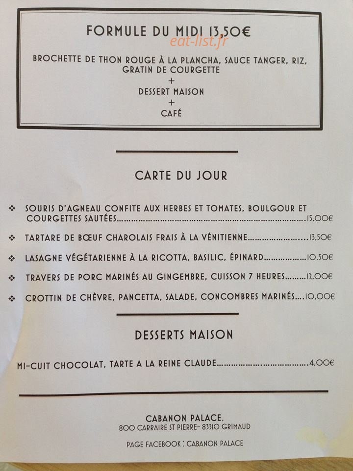 Cabanon Palace — carte page 1