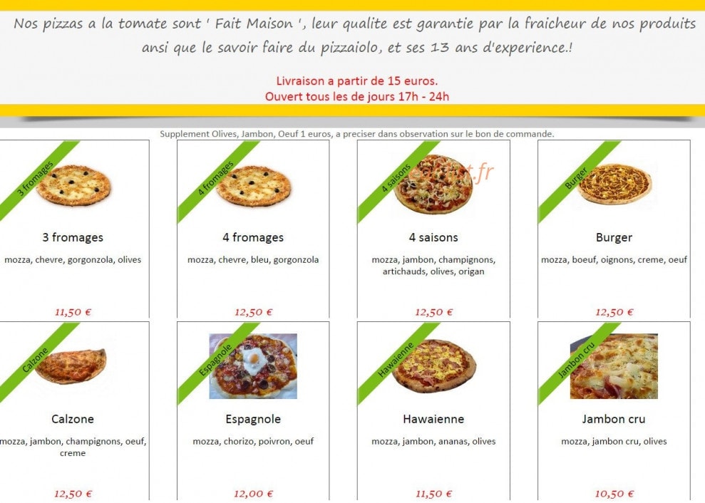 L'olivier Pizza — carte page 1