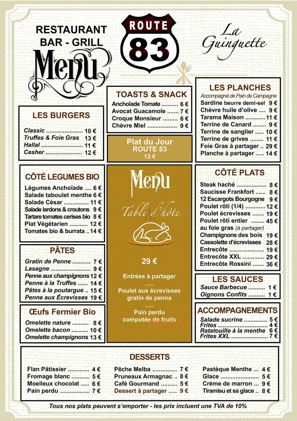 La Guinguette de la presqu'île — carte page 1