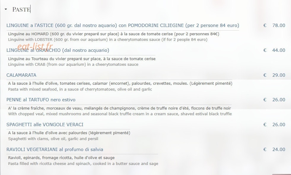 Pasta E Via — carte page 1
