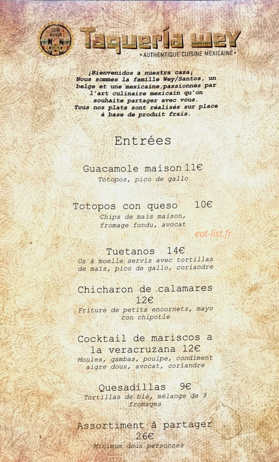 Taqueria Wey — carte page 1