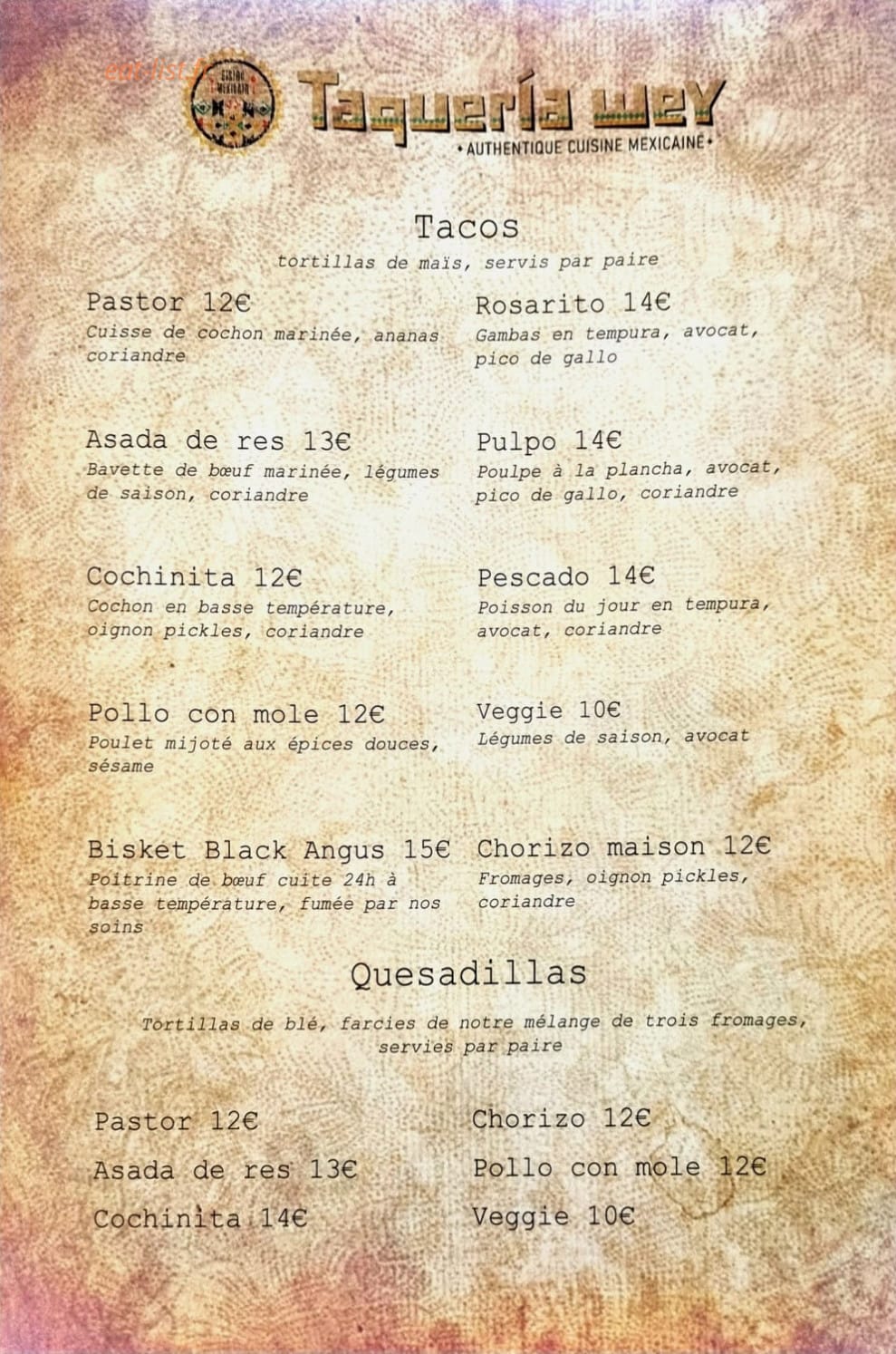 Taqueria Wey — carte page 2