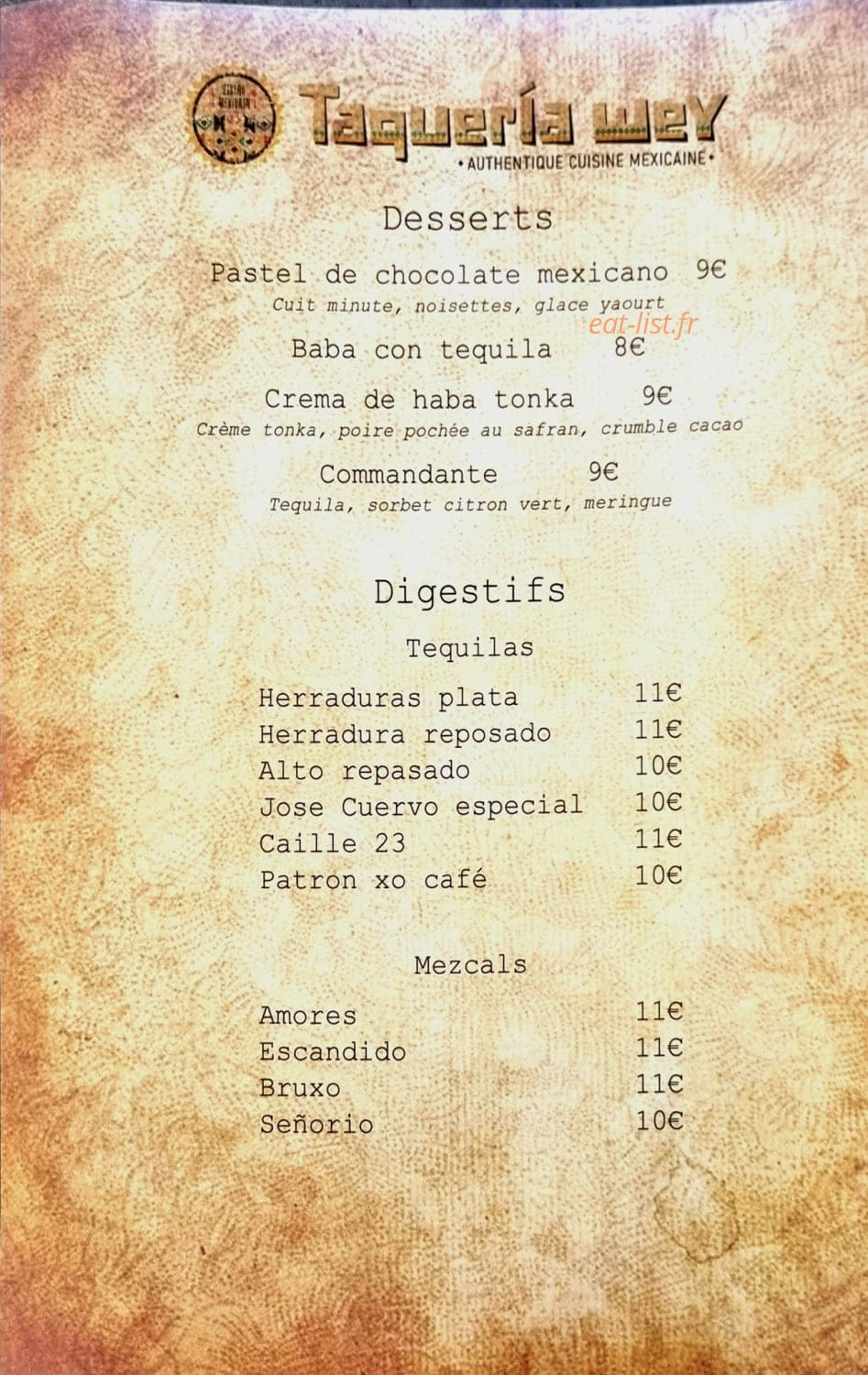 Taqueria Wey — carte page 4