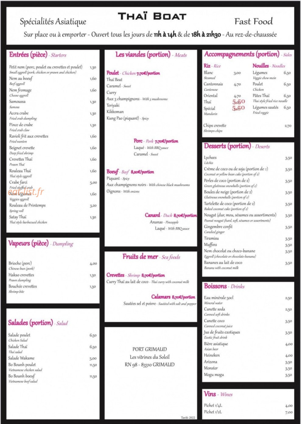 Thai Boat — carte page 1