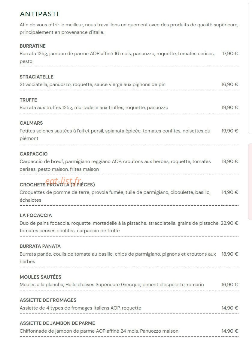 Nonna Trattoria — carte page 1