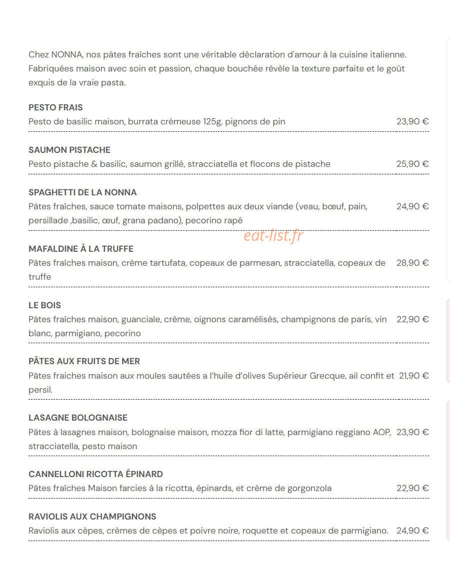 Nonna Trattoria — carte page 7
