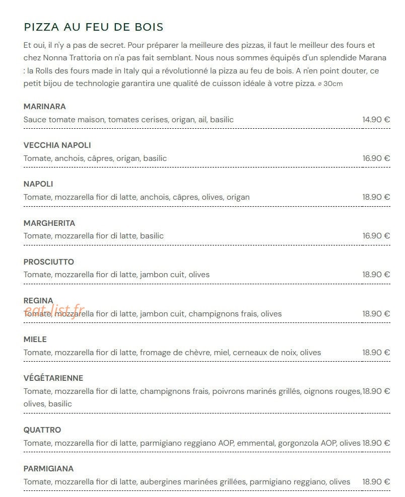 Nonna Trattoria — carte page 3