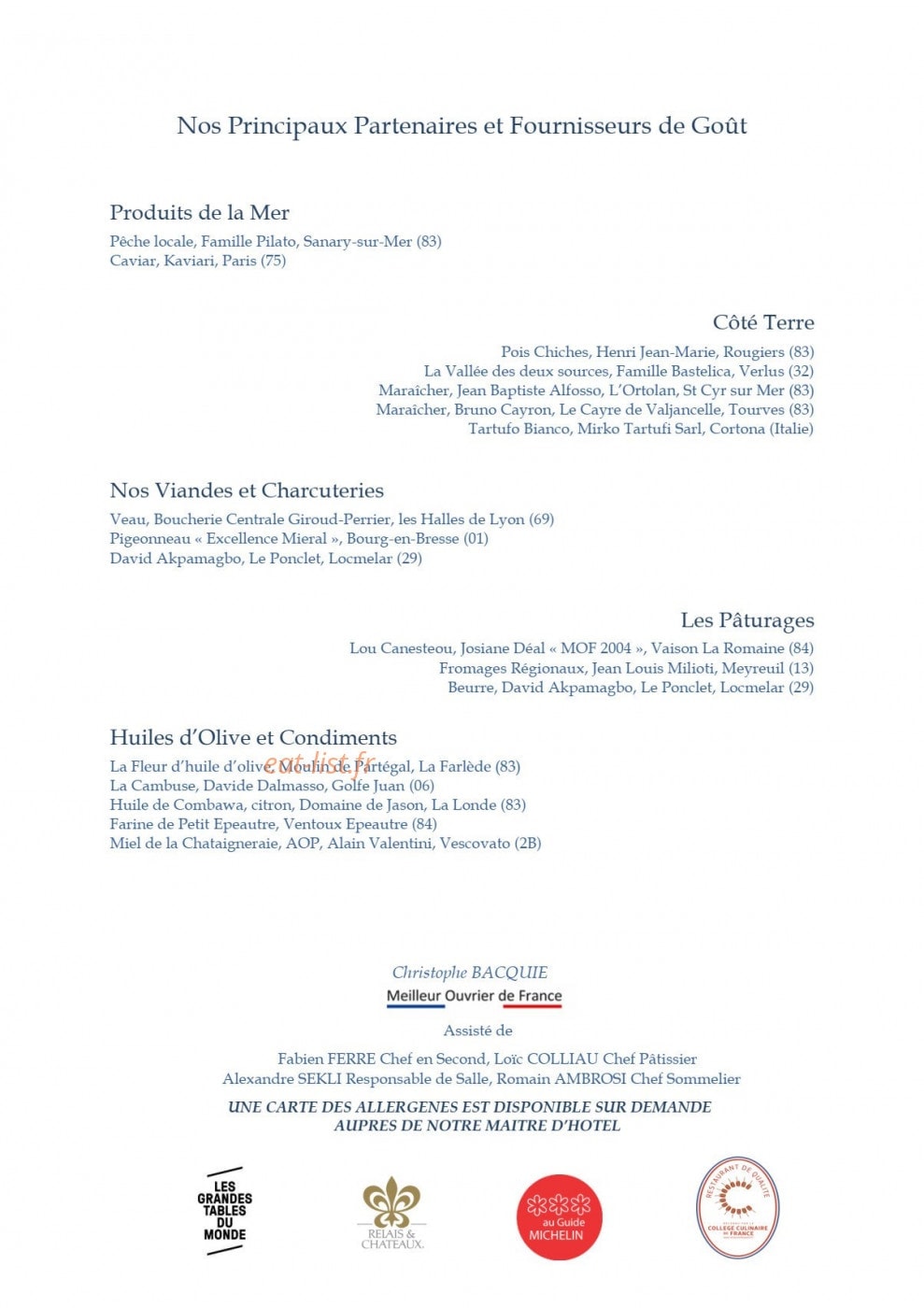 Restaurant Christophe Bacquié — carte page 4