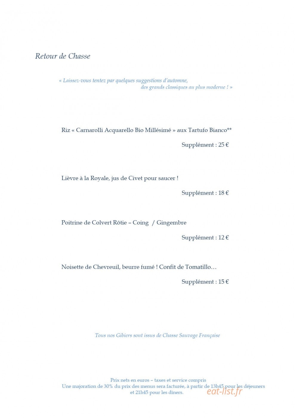 Restaurant Christophe Bacquié — carte page 2
