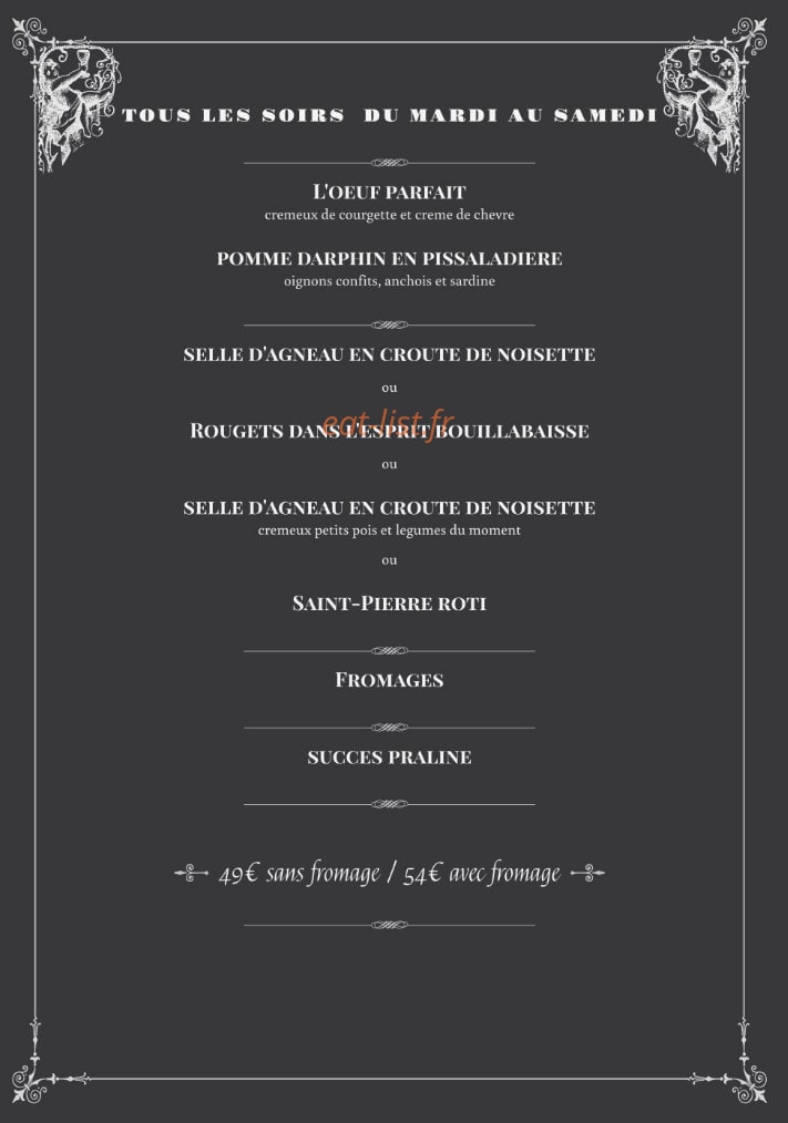 Restaurant L'Olivier — carte page 1