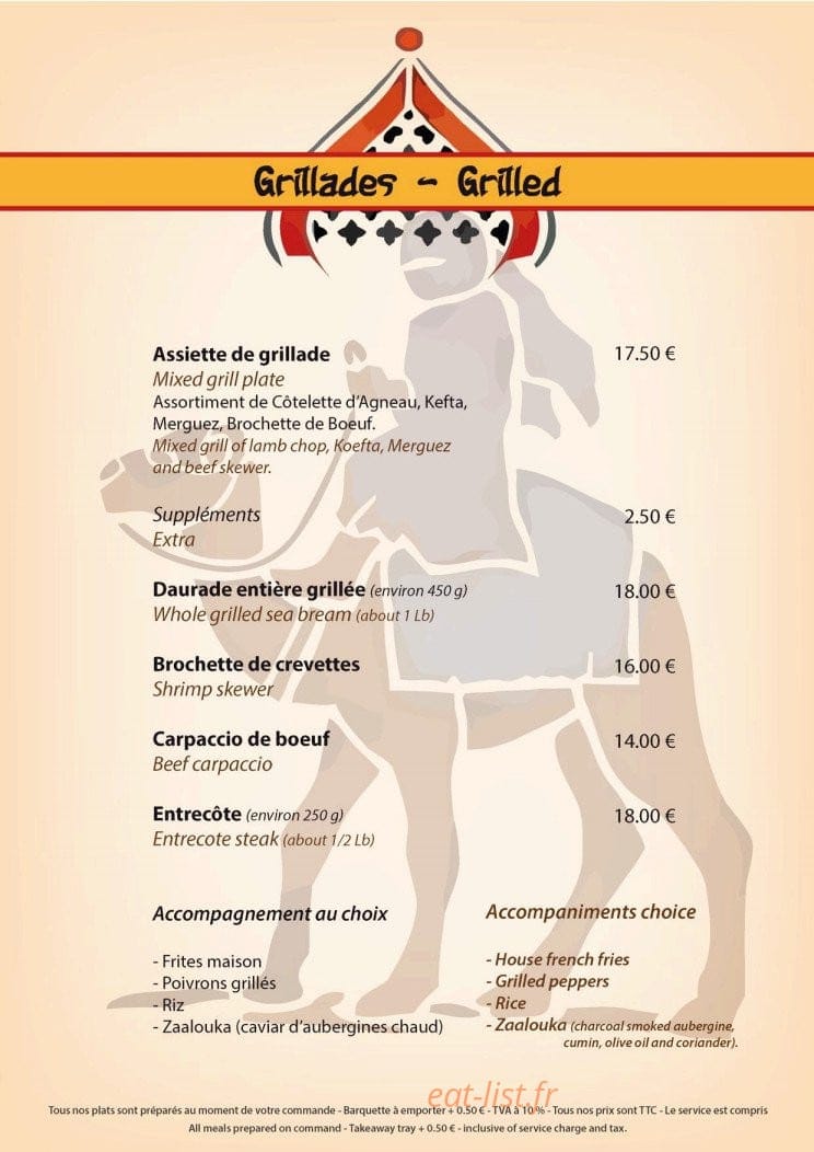 Carte et menu de Délices de L'orient à Le Cannet des Maures — Les grillades