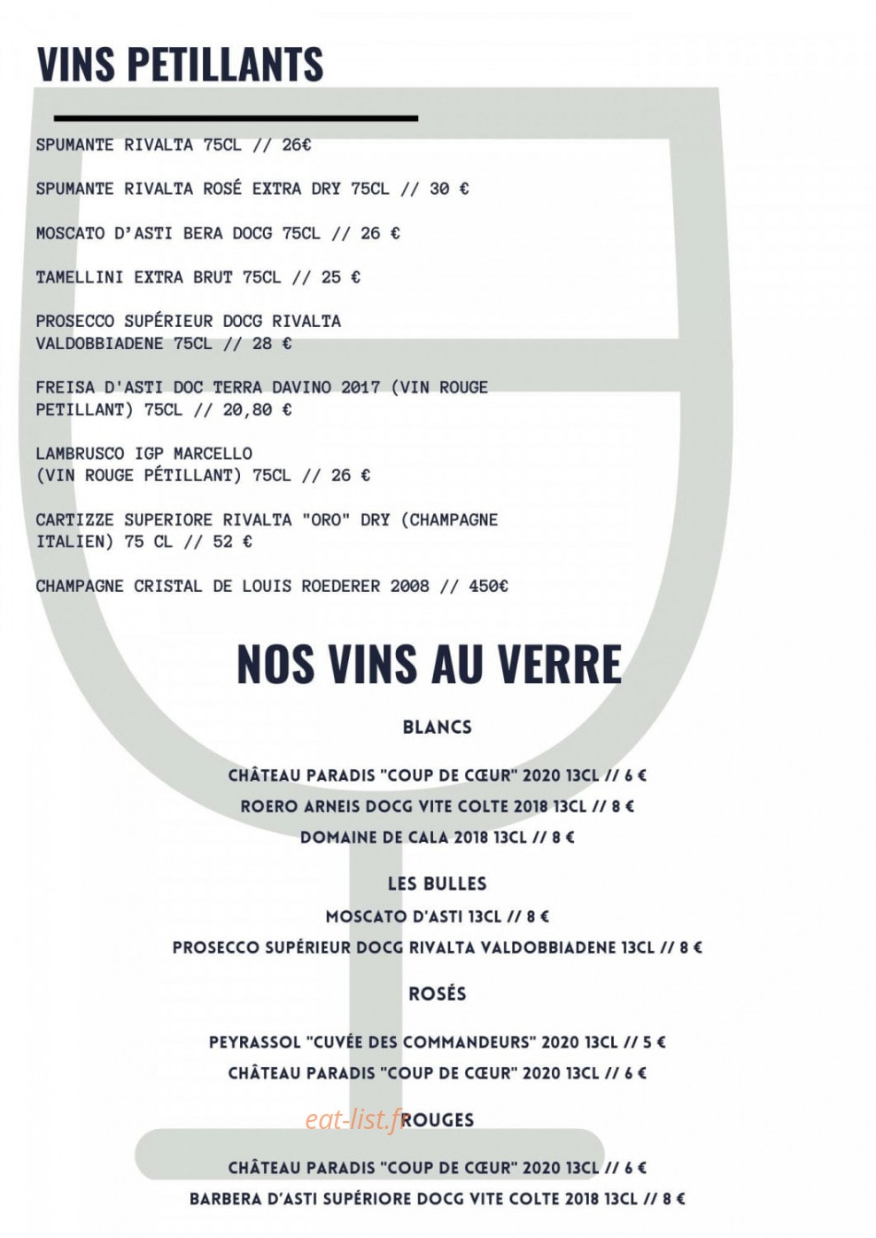 Carte et menu de La Focacceria à Le Cannet des Maures — Les vins (suite)