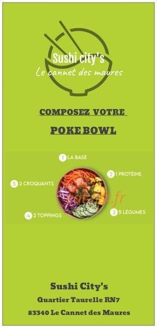 Carte et menu de Sushi City's à Le Cannet des Maures — Poké bowl personnalisé