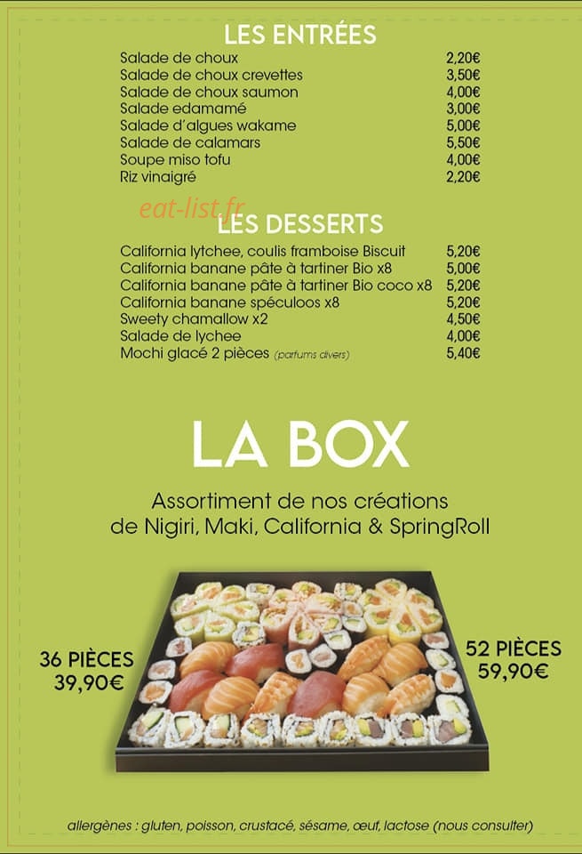 Carte et menu de Sushi City's à Le Cannet des Maures — Entrées, desserts et box
