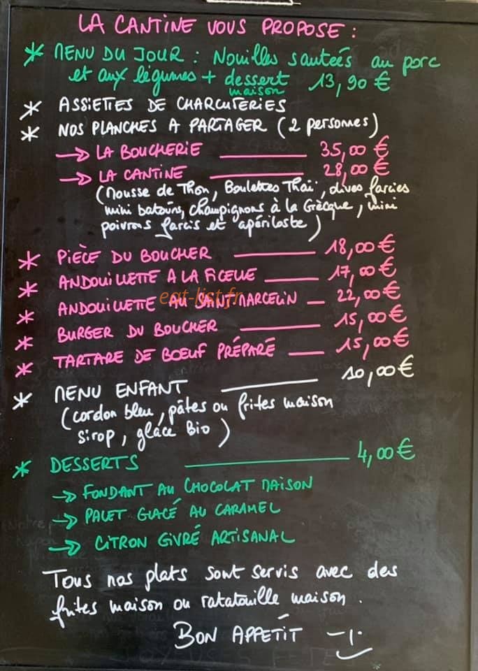 La Cantine de la Boucherie — carte page 1