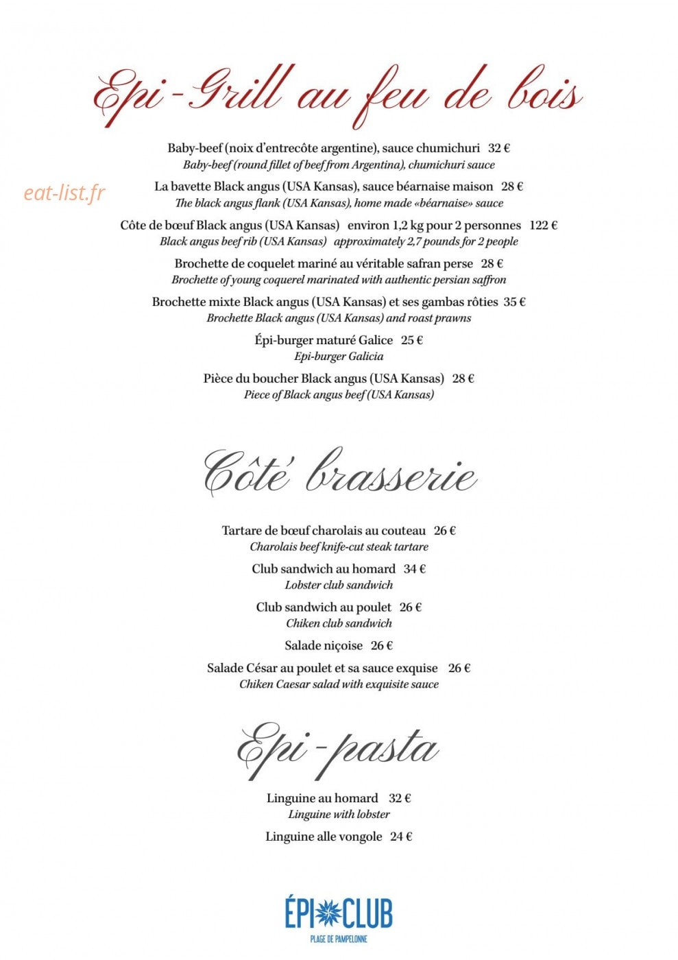 Epi Club — carte page 2